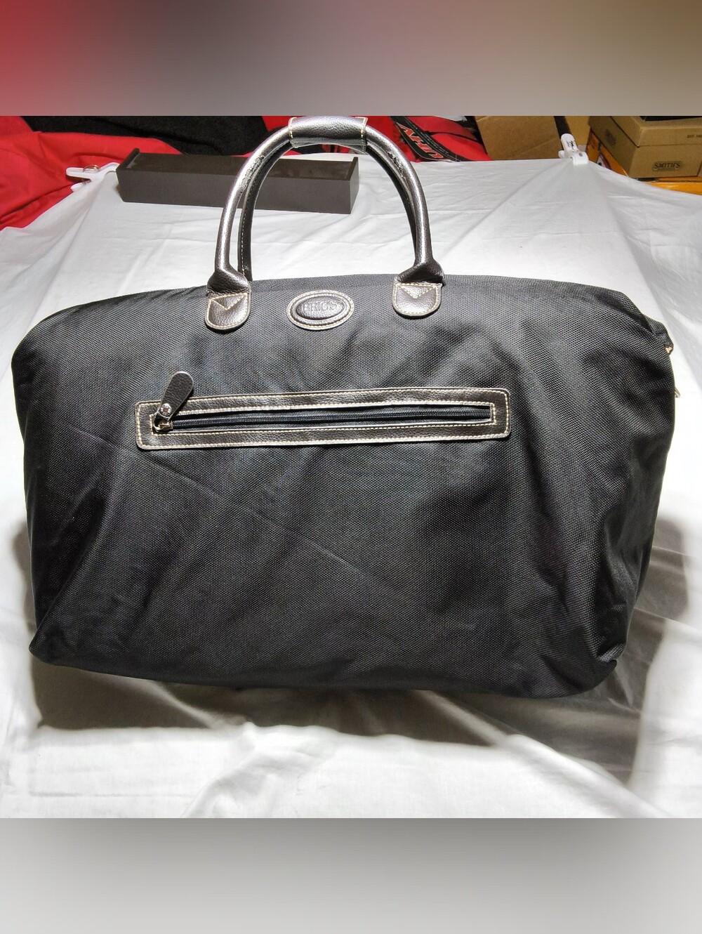 Brics Milano Black Nylon Brown Leather Trim Travel Weekender Duffel CarryOn Bag